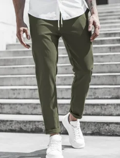 New OUKU Men's Trousers Chinos Cropped Pants Casual Pants Buttons Pocket Plain Comfort Formal Party Work Fashion Classic Style ArmyGreen Black Micro-elastic