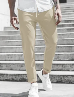 New OUKU Men's Trousers Chinos Cropped Pants Casual Pants Buttons Pocket Plain Comfort Formal Party Work Fashion Classic Style ArmyGreen Black Micro-elastic