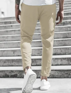 New OUKU Men's Trousers Chinos Cropped Pants Casual Pants Buttons Pocket Plain Comfort Formal Party Work Fashion Classic Style ArmyGreen Black Micro-elastic