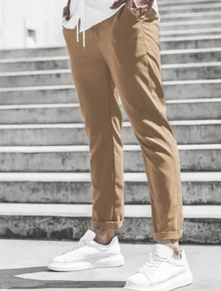 New OUKU Men's Trousers Chinos Cropped Pants Casual Pants Buttons Pocket Plain Comfort Formal Party Work Fashion Classic Style ArmyGreen Black Micro-elastic