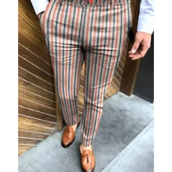 Discount OUKU Men's Trousers Chinos Jogger Pants Print Stripe Full Length Casual Daily Trousers Smart Casual Navy Blue Khaki Micro-elastic