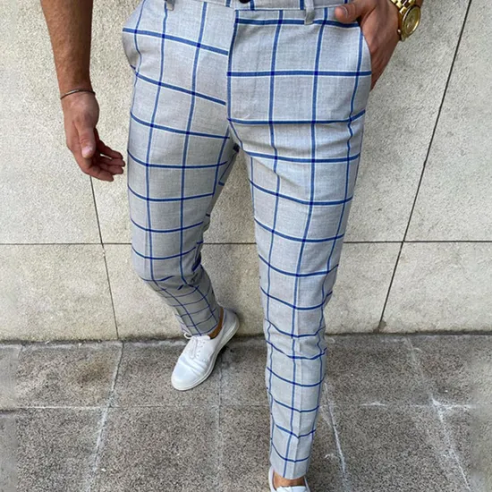 Discount OUKU Men's Trousers Chinos Jogger Pants Plaid Dress Pants Pocket Breathable Soft Casual Daily Fashion Streetwear Blue Orange Micro-elastic