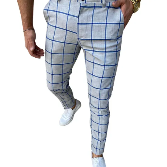 Discount OUKU Men's Trousers Chinos Jogger Pants Plaid Dress Pants Pocket Breathable Soft Casual Daily Fashion Streetwear Blue Orange Micro-elastic