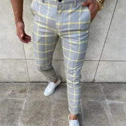 Discount OUKU Men's Trousers Chinos Jogger Pants Plaid Dress Pants Pocket Breathable Soft Casual Daily Fashion Streetwear Blue Orange Micro-elastic