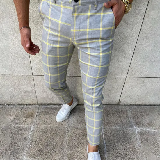 Discount OUKU Men's Trousers Chinos Jogger Pants Plaid Dress Pants Pocket Breathable Soft Casual Daily Fashion Streetwear Blue Orange Micro-elastic