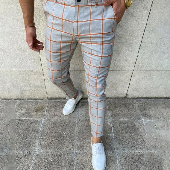 Discount OUKU Men's Trousers Chinos Jogger Pants Plaid Dress Pants Pocket Breathable Soft Casual Daily Fashion Streetwear Blue Orange Micro-elastic
