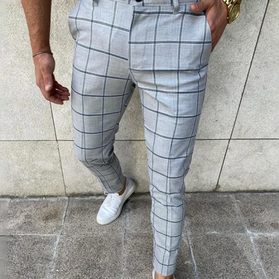 Discount OUKU Men's Trousers Chinos Jogger Pants Plaid Dress Pants Pocket Breathable Soft Casual Daily Fashion Streetwear Blue Orange Micro-elastic