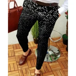 OUKU Men's Trousers Chinos Jogger Pants Plaid Dress Pants Patchwork Zipper Pocket Lattice Business Casual Trousers Smart Casual Slim Micro-elastic Black