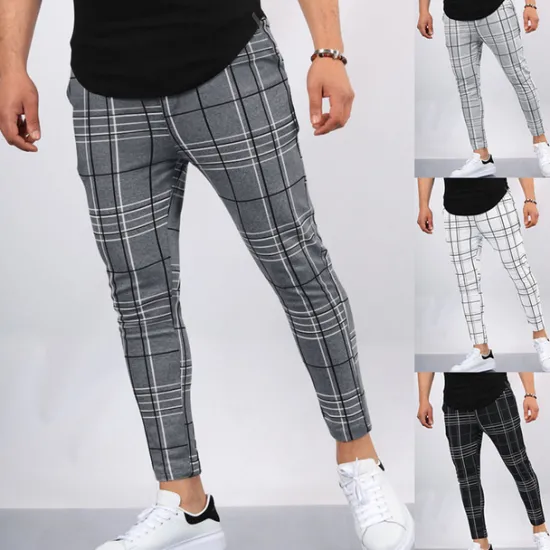 New OUKU Men's Trousers Chinos Jogger Pants Pocket Grid / Plaid Breathable Soft Casual Daily Fashion Streetwear Black White Micro-elastic