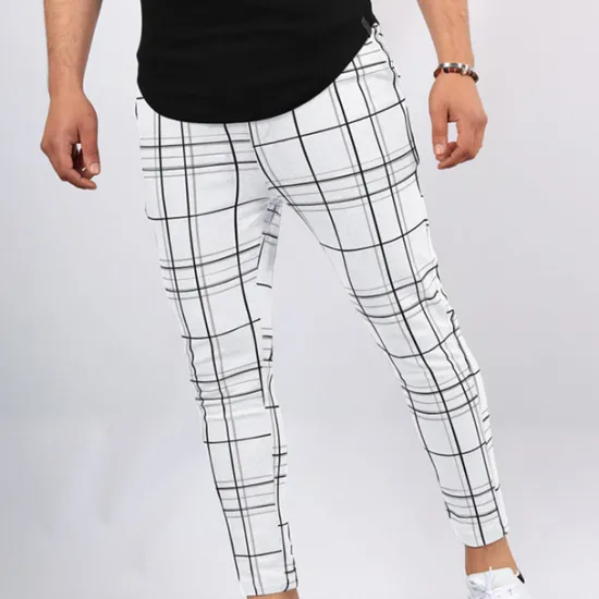 New OUKU Men's Trousers Chinos Jogger Pants Pocket Grid / Plaid Breathable Soft Casual Daily Fashion Streetwear Black White Micro-elastic