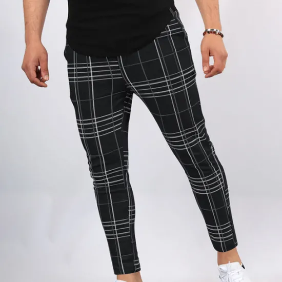 New OUKU Men's Trousers Chinos Jogger Pants Pocket Grid / Plaid Breathable Soft Casual Daily Fashion Streetwear Black White Micro-elastic