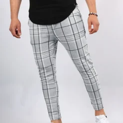 New OUKU Men's Trousers Chinos Jogger Pants Pocket Grid / Plaid Breathable Soft Casual Daily Fashion Streetwear Black White Micro-elastic