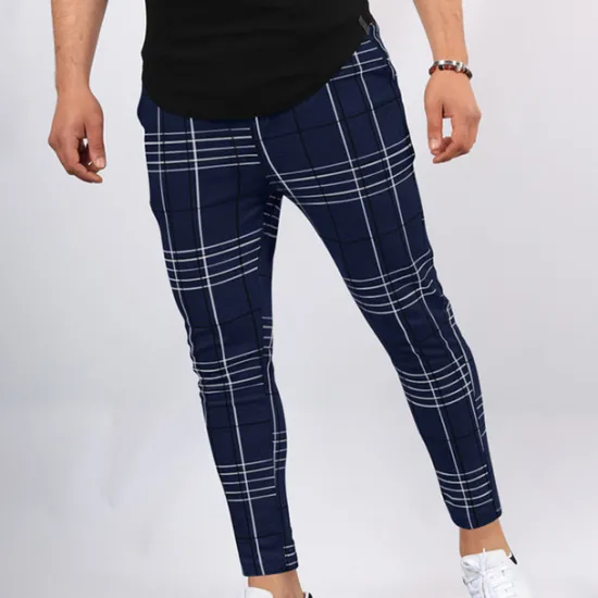 New OUKU Men's Trousers Chinos Jogger Pants Pocket Grid / Plaid Breathable Soft Casual Daily Fashion Streetwear Black White Micro-elastic