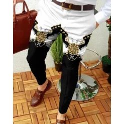 Online OUKU Men's Trousers Chinos Jogger Pants Print Geometry Full Length Casual Daily Trousers Smart Casual Black-White Green Micro-elastic