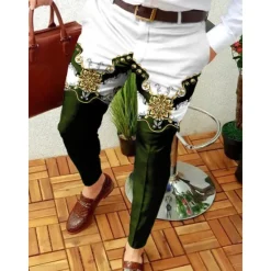Online OUKU Men's Trousers Chinos Jogger Pants Print Geometry Full Length Casual Daily Trousers Smart Casual Black-White Green Micro-elastic