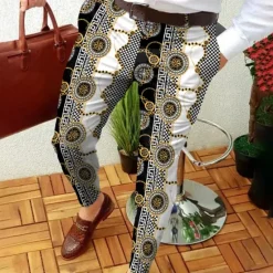 Best OUKU Men's Trousers Chinos Jogger Pants Pocket Print Straight Leg Lattice Graphic Prints Comfort Outdoor Daily Going out Fashion Streetwear White Yellow