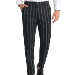 Best OUKU Men's Trousers Chinos Jogger Pants Pocket Straight Leg Stripe Comfort Daily Holiday Going out Fashion Classic Black Blue Micro-elastic