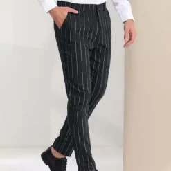 Best OUKU Men's Trousers Chinos Jogger Pants Pocket Straight Leg Stripe Comfort Daily Holiday Going out Fashion Classic Black Blue Micro-elastic