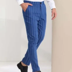 Best OUKU Men's Trousers Chinos Jogger Pants Pocket Straight Leg Stripe Comfort Daily Holiday Going out Fashion Classic Black Blue Micro-elastic