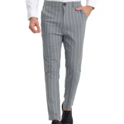 Best OUKU Men's Trousers Chinos Jogger Pants Pocket Straight Leg Stripe Comfort Daily Holiday Going out Fashion Classic Black Blue Micro-elastic