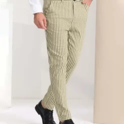 Best OUKU Men's Trousers Chinos Jogger Pants Pocket Straight Leg Stripe Comfort Daily Holiday Going out Fashion Classic Black Blue Micro-elastic