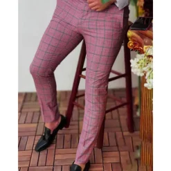 Outlet OUKU Men's Trousers Chinos Pants Trousers Pencil Pants Jogger Pants Pocket Classic Plaid Lattice Graphic Prints Comfort Outdoor Ankle-Length Formal Business Daily Chino Smart Casual Red Khaki