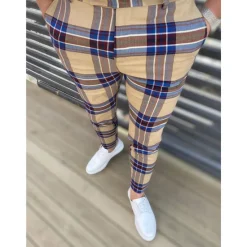 Outlet OUKU Men's Trousers Chinos Pants Trousers Pencil Pants Jogger Pants Pocket Classic Plaid Lattice Graphic Prints Comfort Outdoor Ankle-Length Formal Business Daily Chino Smart Casual Red Khaki