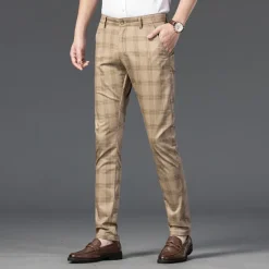 OUKU Men's Trousers Chinos Pants Trousers Jogger Pants Plaid Dress Pants Pocket Classic Straight Leg Lattice Comfort Outdoor Full Length Formal Business Daily Stretch Smart Casual Black Wine Micro-elastic