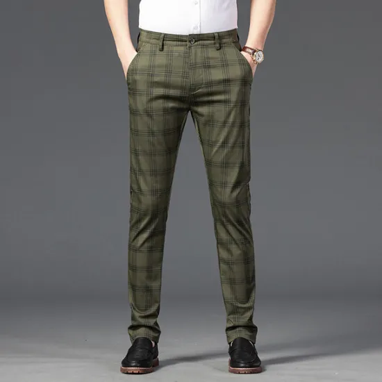 OUKU Men's Trousers Chinos Pants Trousers Jogger Pants Plaid Dress Pants Pocket Classic Straight Leg Lattice Comfort Outdoor Full Length Formal Business Daily Stretch Smart Casual Black Wine Micro-elastic