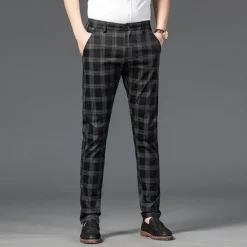 OUKU Men's Trousers Chinos Pants Trousers Jogger Pants Plaid Dress Pants Pocket Classic Straight Leg Lattice Comfort Outdoor Full Length Formal Business Daily Stretch Smart Casual Black Wine Micro-elastic
