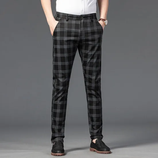 OUKU Men's Trousers Chinos Pants Trousers Jogger Pants Plaid Dress Pants Pocket Classic Straight Leg Lattice Comfort Outdoor Full Length Formal Business Daily Stretch Smart Casual Black Wine Micro-elastic