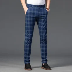 OUKU Men's Trousers Chinos Pants Trousers Jogger Pants Plaid Dress Pants Pocket Classic Straight Leg Lattice Comfort Outdoor Full Length Formal Business Daily Stretch Smart Casual Black Wine Micro-elastic