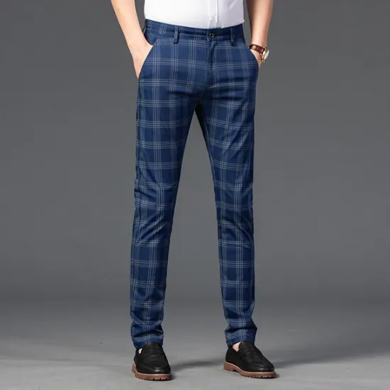 OUKU Men's Trousers Chinos Pants Trousers Jogger Pants Plaid Dress Pants Pocket Classic Straight Leg Lattice Comfort Outdoor Full Length Formal Business Daily Stretch Smart Casual Black Wine Micro-elastic