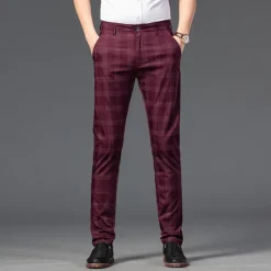 OUKU Men's Trousers Chinos Pants Trousers Jogger Pants Plaid Dress Pants Pocket Classic Straight Leg Lattice Comfort Outdoor Full Length Formal Business Daily Stretch Smart Casual Black Wine Micro-elastic