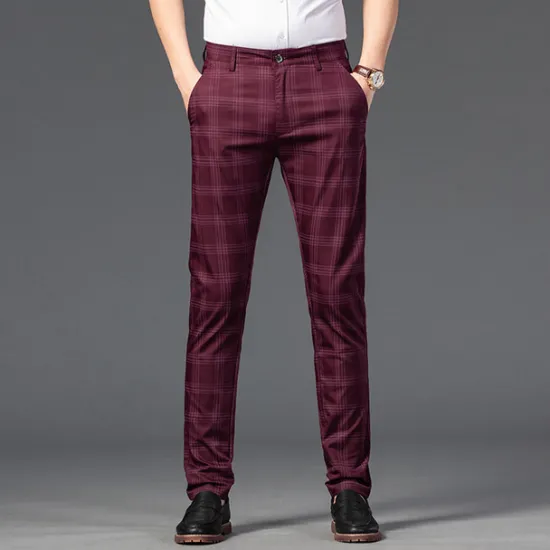 OUKU Men's Trousers Chinos Pants Trousers Jogger Pants Plaid Dress Pants Pocket Classic Straight Leg Lattice Comfort Outdoor Full Length Formal Business Daily Stretch Smart Casual Black Wine Micro-elastic