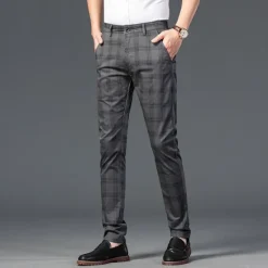 OUKU Men's Trousers Chinos Pants Trousers Jogger Pants Plaid Dress Pants Pocket Classic Straight Leg Lattice Comfort Outdoor Full Length Formal Business Daily Stretch Smart Casual Black Wine Micro-elastic