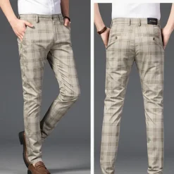 OUKU Men's Trousers Chinos Pants Trousers Jogger Pants Plaid Dress Pants Pocket Classic Straight Leg Lattice Comfort Outdoor Full Length Formal Business Daily Stretch Smart Casual Black Wine Micro-elastic