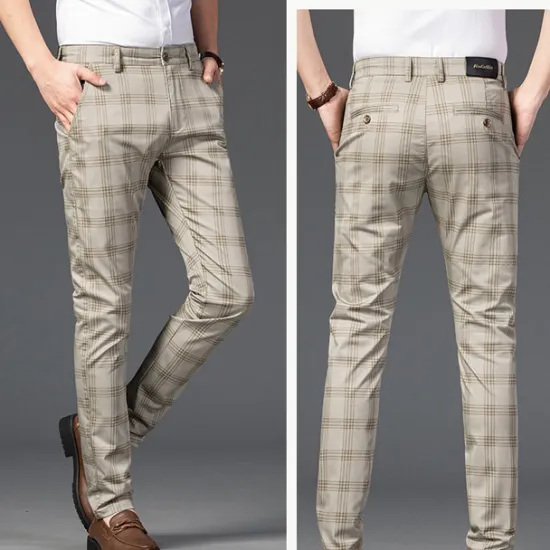OUKU Men's Trousers Chinos Pants Trousers Jogger Pants Plaid Dress Pants Pocket Classic Straight Leg Lattice Comfort Outdoor Full Length Formal Business Daily Stretch Smart Casual Black Wine Micro-elastic