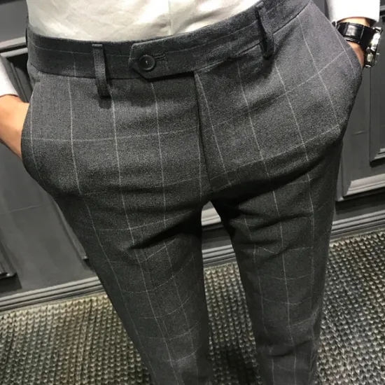 Clearance OUKU Men's Trousers Chinos Pencil Pants Plaid Dress Pants Suit Pants Pocket High Rise Lattice Breathable Soft Business Casual Daily Vintage Elegant Black Gray