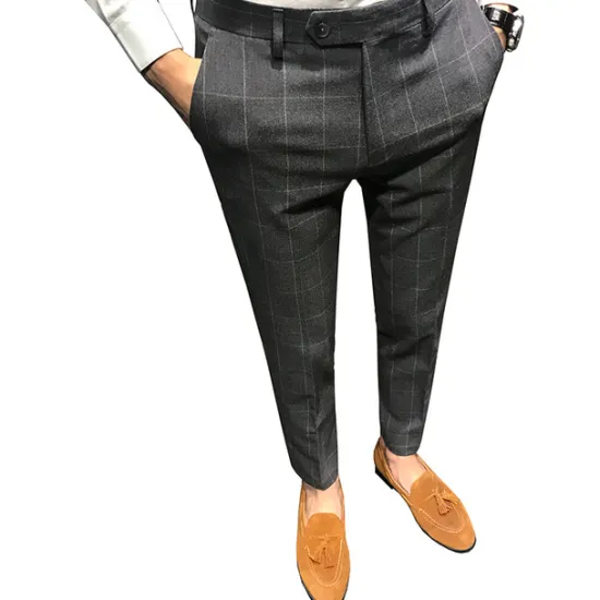 Clearance OUKU Men's Trousers Chinos Pencil Pants Plaid Dress Pants Suit Pants Pocket High Rise Lattice Breathable Soft Business Casual Daily Vintage Elegant Black Gray