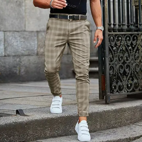 Clearance OUKU Men's Trousers Chinos Slacks Jogger Pants Plaid Dress Pants Checkered Lattice Soft Full Length Daily Weekend Office / Business Casual / Sporty Light Green Blue Inelastic