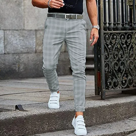 Clearance OUKU Men's Trousers Chinos Slacks Jogger Pants Plaid Dress Pants Checkered Lattice Soft Full Length Daily Weekend Office / Business Casual / Sporty Light Green Blue Inelastic