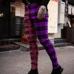 Clearance OUKU Men's Trousers Chinos Slacks Jogger Pants Plaid Dress Pants Plaid Checkered Comfort Soft Office Business Streetwear Smart Casual Red Purple Inelastic