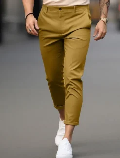 Best OUKU Men's Trousers Chinos Summer Pants Casual Pants Front Pocket Plain Comfort Breathable Casual Daily Holiday Fashion Basic Black White