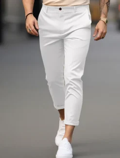 Best OUKU Men's Trousers Chinos Summer Pants Casual Pants Front Pocket Plain Comfort Breathable Casual Daily Holiday Fashion Basic Black White