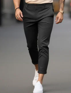 Best OUKU Men's Trousers Chinos Summer Pants Casual Pants Front Pocket Plain Comfort Breathable Casual Daily Holiday Fashion Basic Black White
