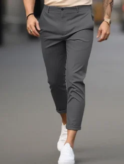 Best OUKU Men's Trousers Chinos Summer Pants Casual Pants Front Pocket Plain Comfort Breathable Casual Daily Holiday Fashion Basic Black White