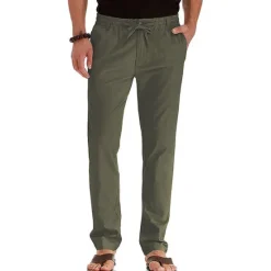 Hot OUKU Men's Trousers Chinos Summer Pants Casual Pants Pocket Drawstring Elastic Waist Plain Comfort Breathable Outdoor Daily Going out Cotton Blend Fashion Casual White Army Green