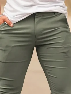 New OUKU Men's Trousers Chinos Summer Pants Pocket Plain Comfort Breathable Full Length Vacation Daily Holiday Casual Athleisure Army Green Khaki