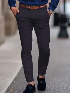 Outlet OUKU Men's Trousers Chinos Summer Pants Casual Pants Front Pocket Plain Comfort Breathable Casual Daily Holiday Fashion Basic Black White